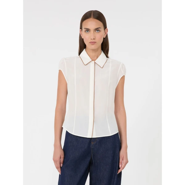 Max Mara Skipper Silk Crepe de Chine Shirt in Silk White | Shirts | Luxury Shoes 