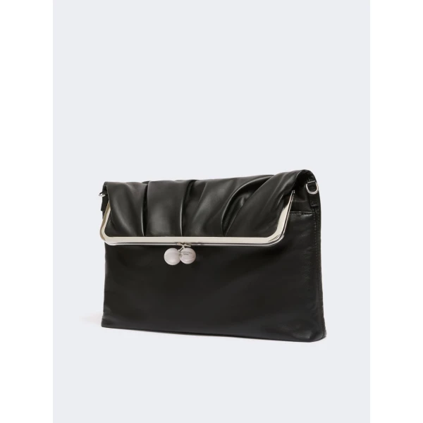 Max Mara Slalom Clutch Style Sheepskin Pasticcino Bag in Black | Clutch Bags | Luxury Shoes 