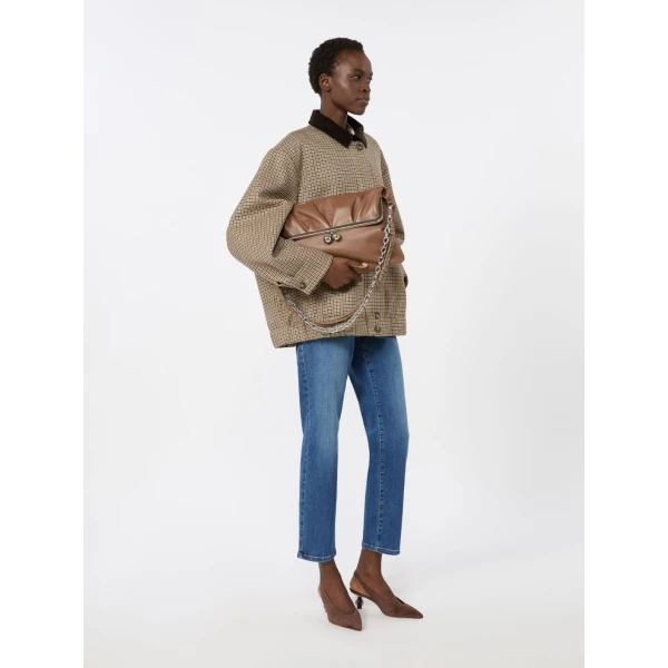 Max Mara Slalom Clutch Style Sheepskin Pasticcino Bag in Tobacco | Clutch Bags | Luxury Shoes 