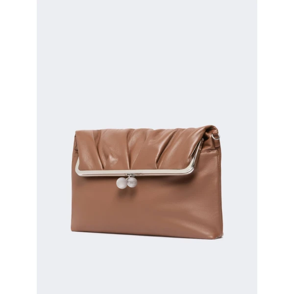 Max Mara Slalom Clutch Style Sheepskin Pasticcino Bag in Tobacco | Clutch Bags | Luxury Shoes 