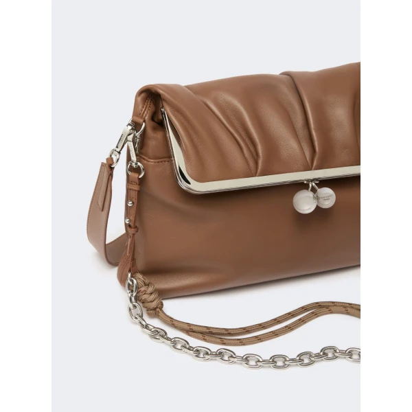 Max Mara Slalom Clutch Style Sheepskin Pasticcino Bag in Tobacco | Clutch Bags | Luxury Shoes 