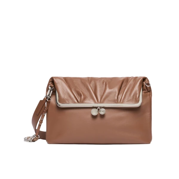 Max Mara Slalom Clutch Style Sheepskin Pasticcino Bag in Tobacco | Clutch Bags | Luxury Shoes 