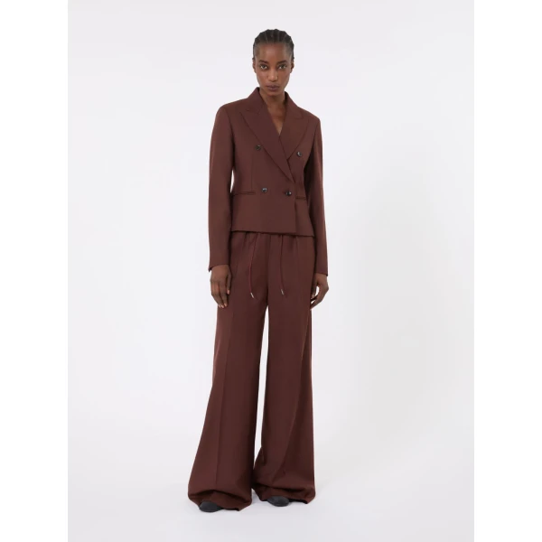 Max Mara Slalom Denim-Effect Wool Wide-Leg Trousers in Rust | Denim | Luxury Shoes 