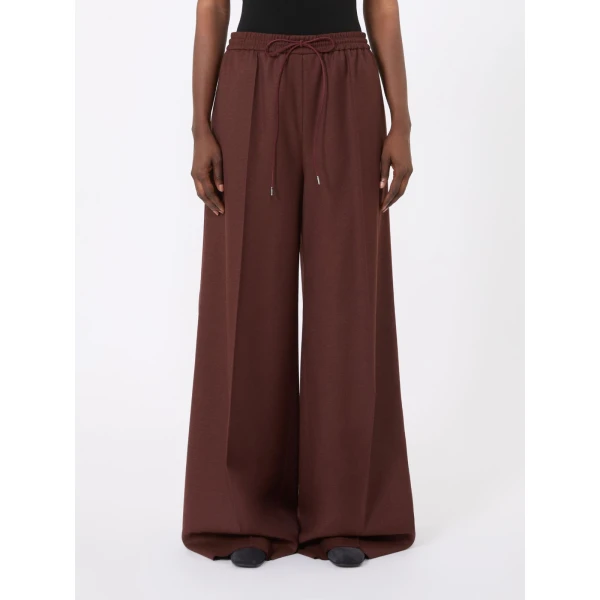 Max Mara Slalom Denim-Effect Wool Wide-Leg Trousers in Rust | Denim | Luxury Shoes 