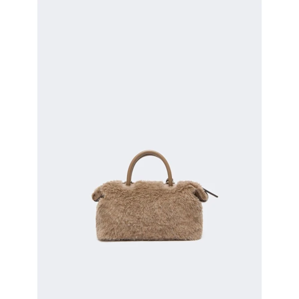 Max Mara Small Alpaca and Cashmere Teddy Boston Bag in Beige Golden | Totes & Top-Handle Bags | Luxury Shoes 
