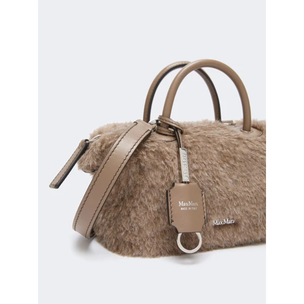 Max Mara Small Alpaca and Cashmere Teddy Boston Bag in Beige Golden | Totes & Top-Handle Bags | Luxury Shoes 