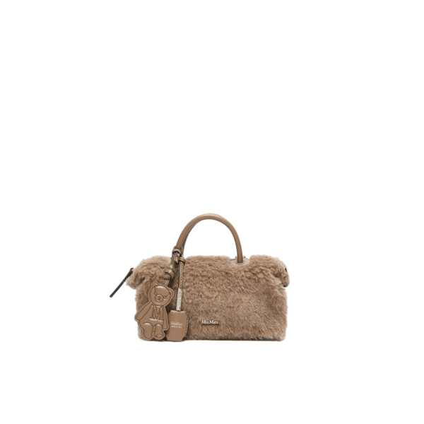 Max Mara Small Alpaca and Cashmere Teddy Boston Bag in Beige Golden | Totes & Top-Handle Bags | Luxury Shoes 