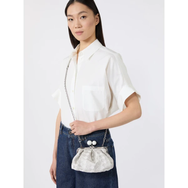 Max Mara Small Pasticcino Bag in Linen Silk and Cotton Jacquard, White | Clutch Bags | Luxury Shoes 