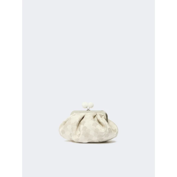 Max Mara Small Pasticcino Bag in Linen Silk and Cotton Jacquard, White | Clutch Bags | Luxury Shoes 