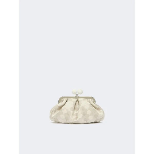 Max Mara Small Pasticcino Bag in Linen Silk and Cotton Jacquard, White | Clutch Bags | Luxury Shoes 