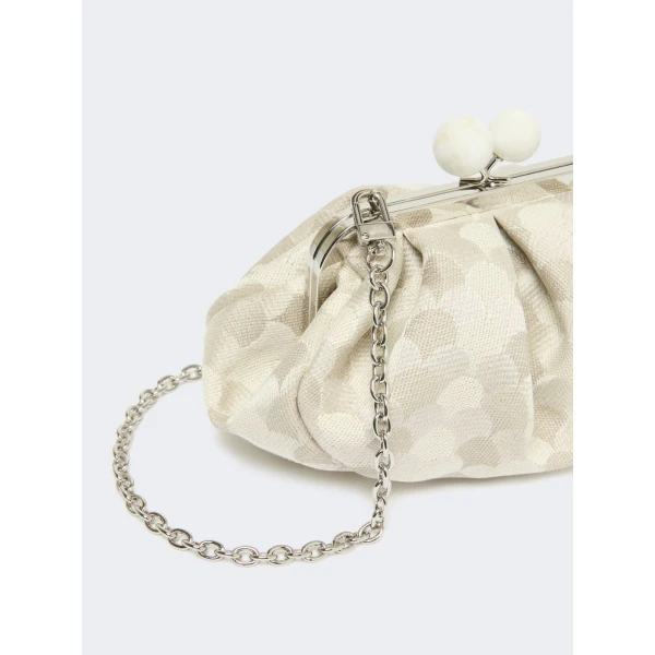 Max Mara Small Pasticcino Bag in Linen Silk and Cotton Jacquard, White | Clutch Bags | Luxury Shoes 