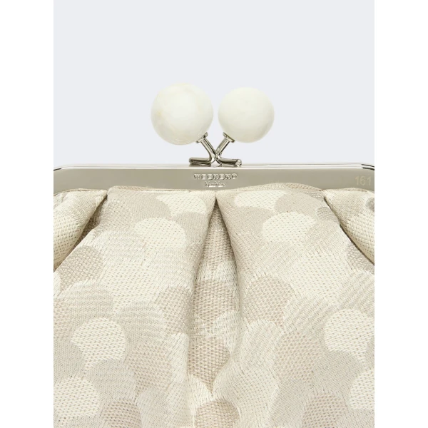 Max Mara Small Pasticcino Bag in Linen Silk and Cotton Jacquard, White | Clutch Bags | Luxury Shoes 