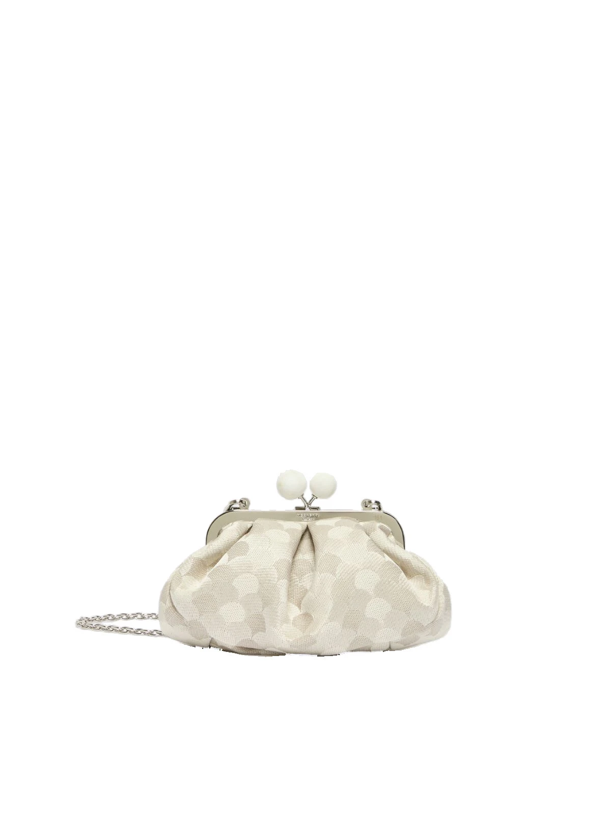 Max Mara Small Pasticcino Bag in Linen Silk and Cotton Jacquard, White Max Mara Small Pasticcino Bag in Linen Silk and Cotton Jacquard, White | Clutch Bags | Luxury Shoes