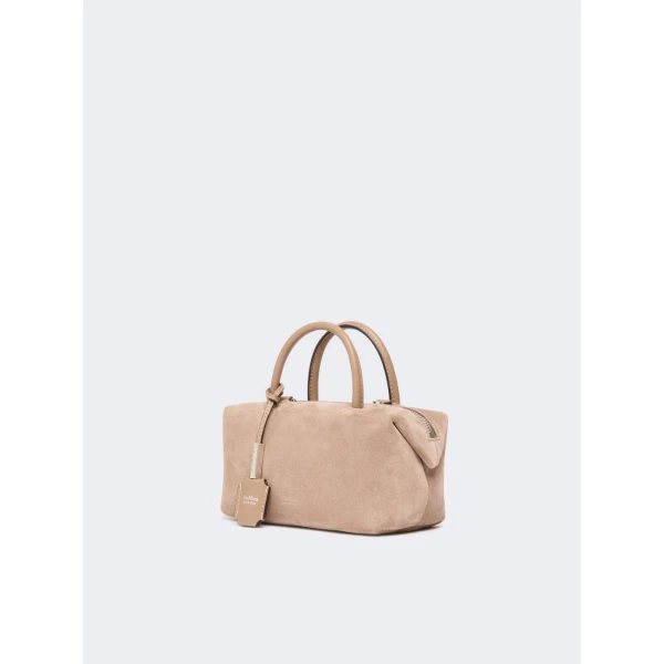 Max Mara Small Split Leather Boston Bag in Mud | Totes & Top-Handle Bags | Luxury Shoes 