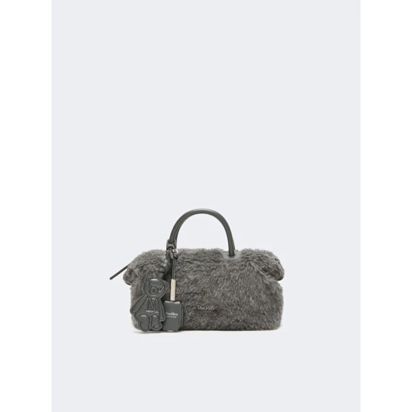 Max Mara Small Wool and Alpaca Teddy Boston Bag in Medium Grey | Totes & Top-Handle Bags | Luxury Shoes 
