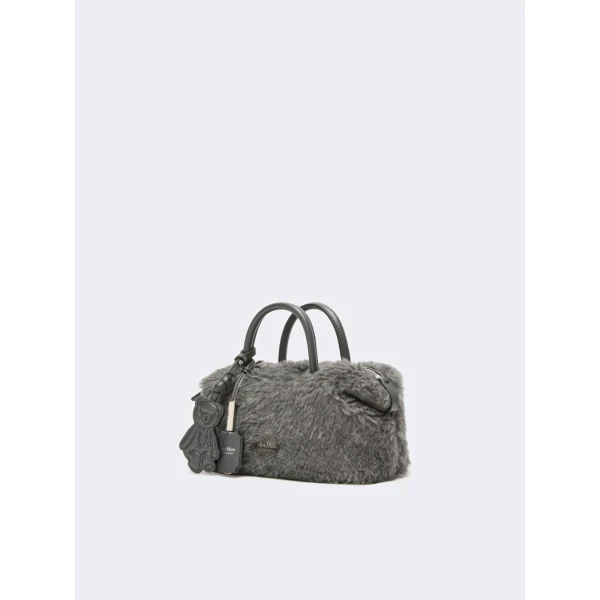 Max Mara Small Wool and Alpaca Teddy Boston Bag in Medium Grey | Totes & Top-Handle Bags | Luxury Shoes 