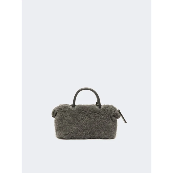 Max Mara Small Wool and Alpaca Teddy Boston Bag in Medium Grey | Totes & Top-Handle Bags | Luxury Shoes 