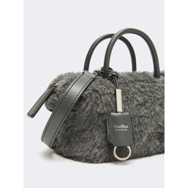 Max Mara Small Wool and Alpaca Teddy Boston Bag in Medium Grey | Totes & Top-Handle Bags | Luxury Shoes 