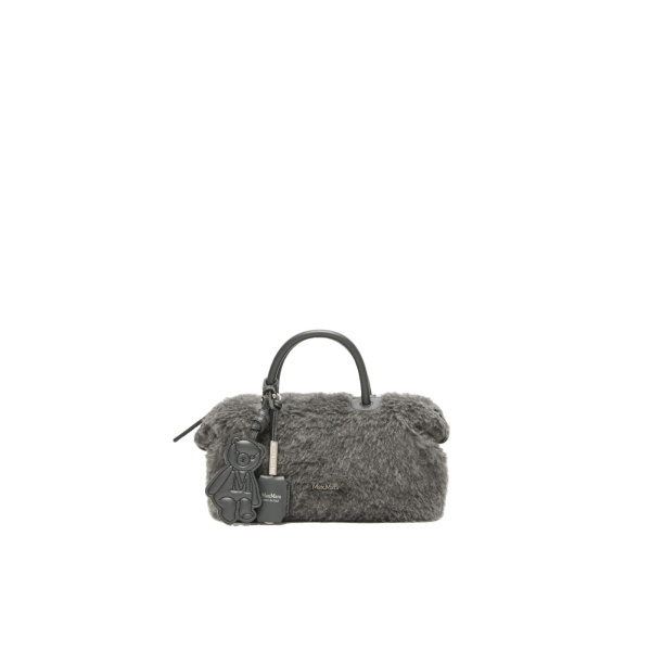 Max Mara Small Wool and Alpaca Teddy Boston Bag in Medium Grey | Totes & Top-Handle Bags | Luxury Shoes 
