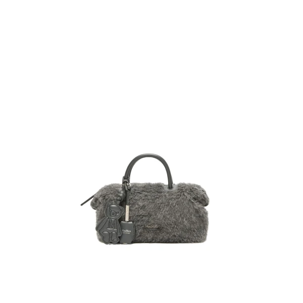 Small Wool and Alpaca Teddy Boston Bag in Medium Grey