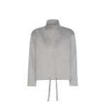Max Mara Smeralda Cotton Satin Drawstring Blouse in Light Grey | Blouse | Luxury Shoes 