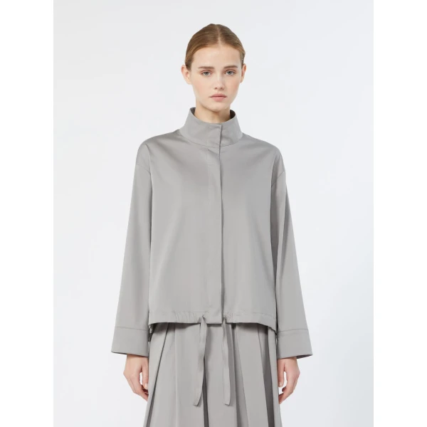 Max Mara Smeralda Cotton Satin Drawstring Blouse in Light Grey | Blouse | Luxury Shoes 