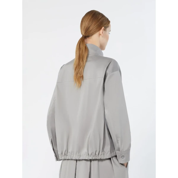 Max Mara Smeralda Cotton Satin Drawstring Blouse in Light Grey | Blouse | Luxury Shoes 
