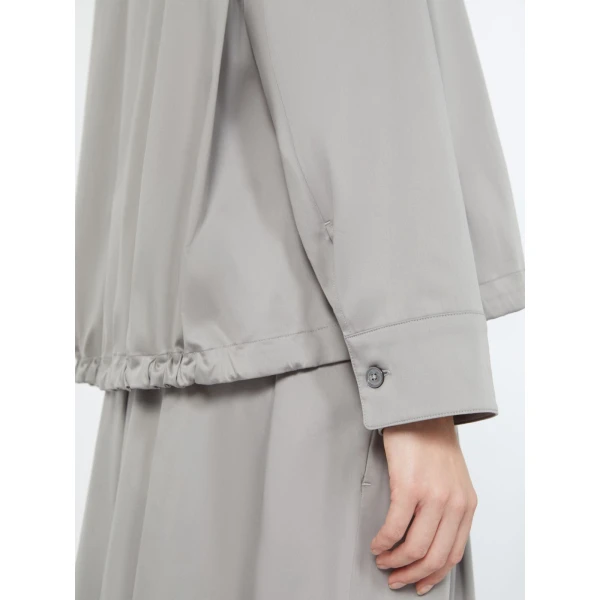 Max Mara Smeralda Cotton Satin Drawstring Blouse in Light Grey | Blouse | Luxury Shoes 