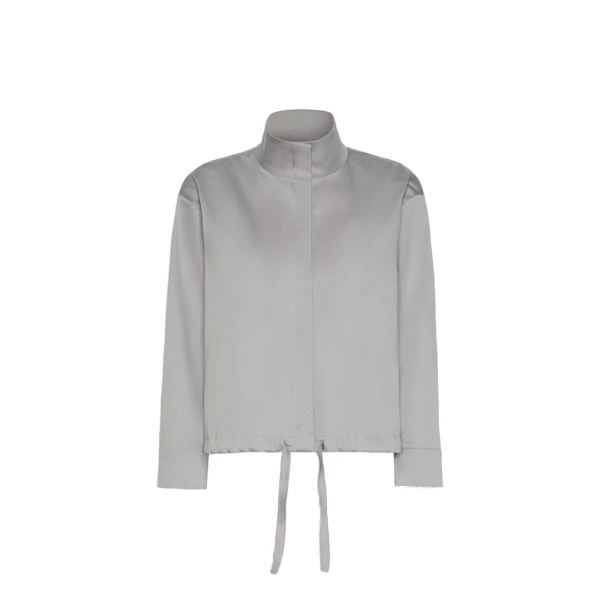 Max Mara Smeralda Cotton Satin Drawstring Blouse in Light Grey | Blouse | Luxury Shoes 