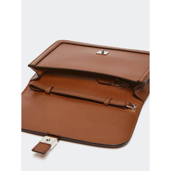 Max Mara Smooth Leather Clutch in Tobacco | Clutch Bags | Luxury Shoes 