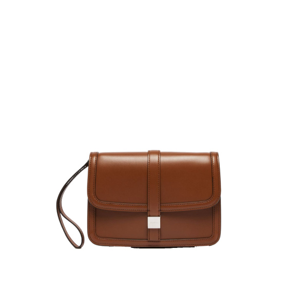 Max Mara Smooth Leather Clutch in Tobacco | Clutch Bags | Luxury Shoes 