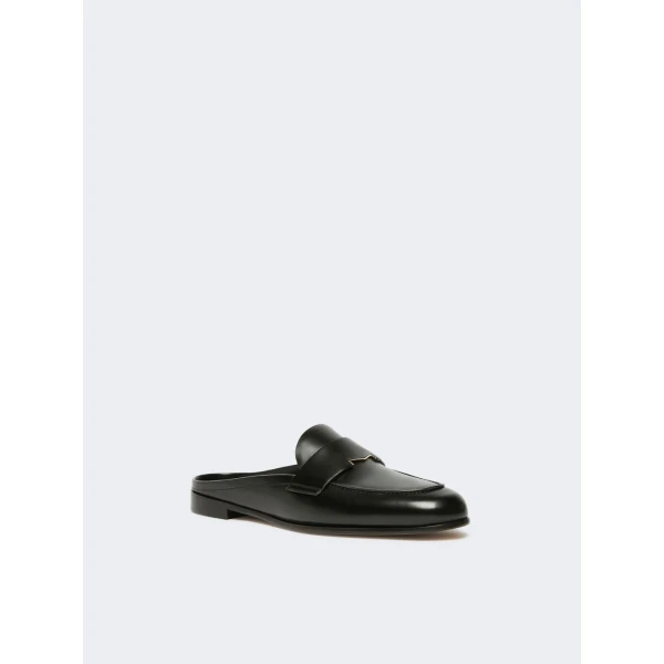 Max Mara Smooth Leather Mule Loafers in Black | Loafers | Luxury Shoes 