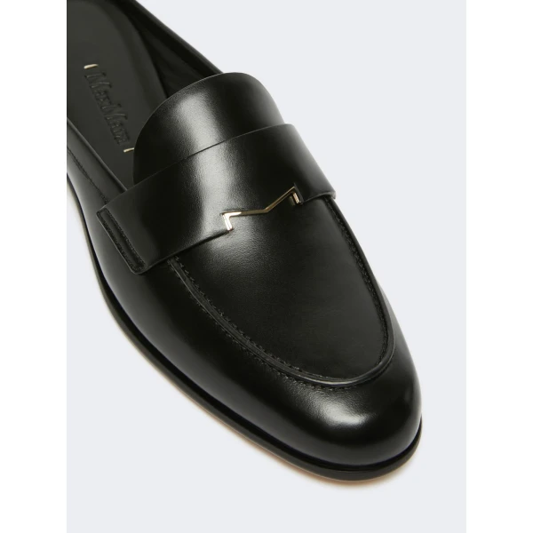Max Mara Smooth Leather Mule Loafers in Black | Loafers | Luxury Shoes 