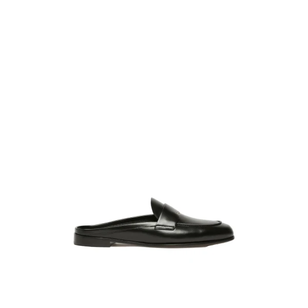 Smooth Leather Mule Loafers in Black
