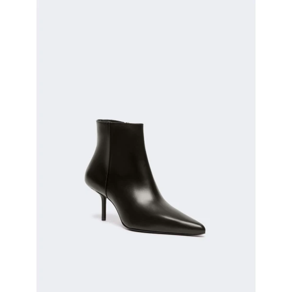 Max Mara Smooth Leather Stiletto Ankle Boots in Black | Boots | Luxury Shoes 