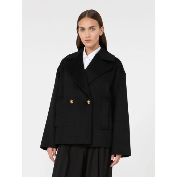 Max Mara Snob Double-Breasted Wool Pea Coat in Black | Wool Coat | Luxury Shoes 