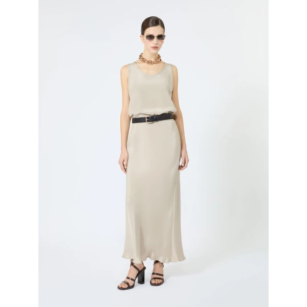 Max Mara Sospiro Long Silk Crepe de Chine Skirt in Stone Grey | Maxi Skirts | Luxury Shoes 