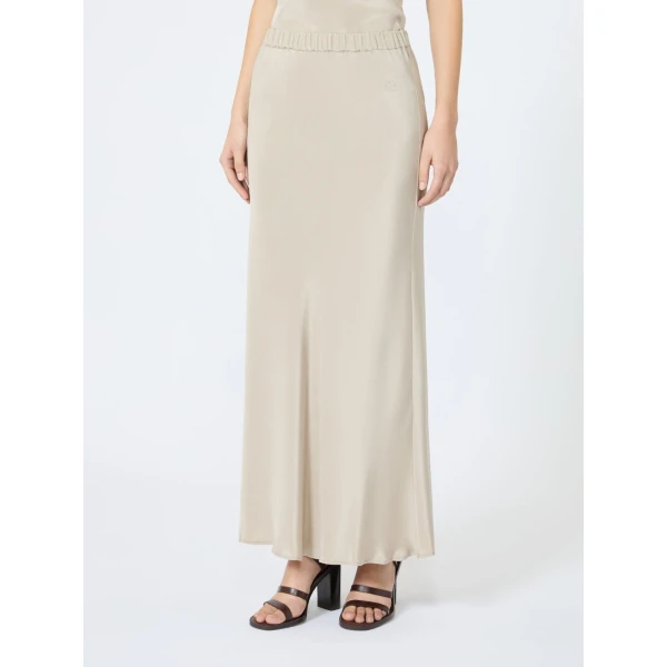 Max Mara Sospiro Long Silk Crepe de Chine Skirt in Stone Grey | Maxi Skirts | Luxury Shoes 