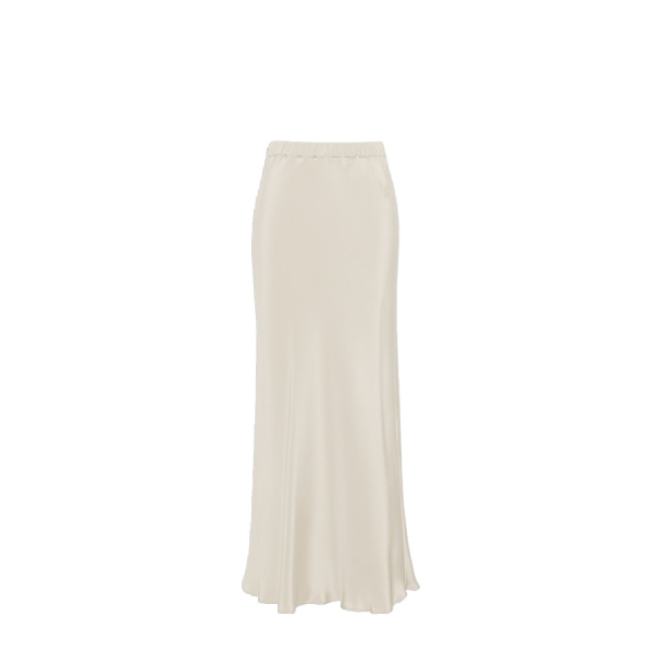Max Mara Sospiro Long Silk Crepe de Chine Skirt in Stone Grey | Maxi Skirts | Luxury Shoes 