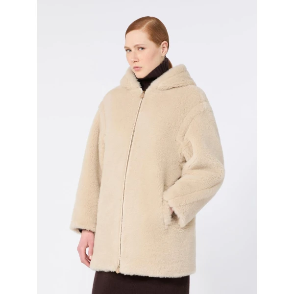 Max Mara Spadino Alpaca and Wool Teddy Hooded Coat in Beige | Wool Coat | Luxury Shoes 
