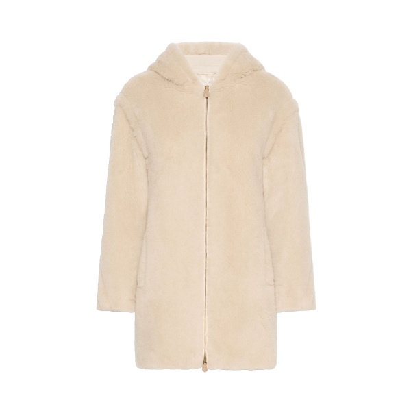 Max Mara Spadino Alpaca and Wool Teddy Hooded Coat in Beige | Wool Coat | Luxury Shoes 
