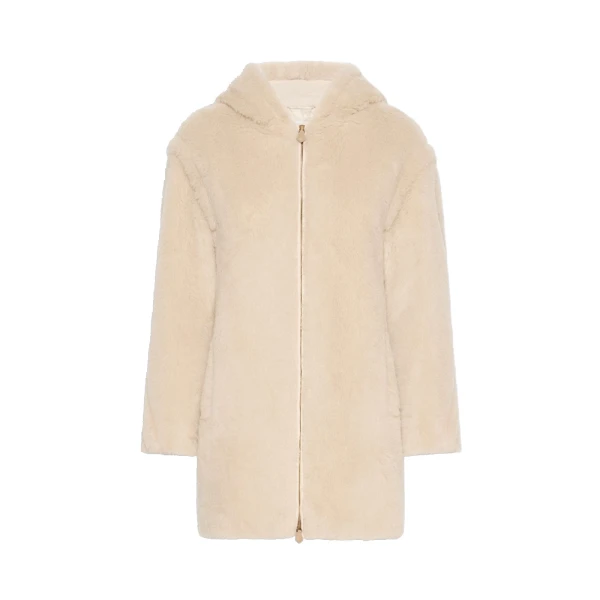 Max Mara Spadino Alpaca and Wool Teddy Hooded Coat in Beige | Wool Coat | Luxury Shoes 