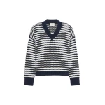 Max Mara Spiga Loose Wool V-Neck Jumper in Navy | Sweaters | Luxury Shoes 