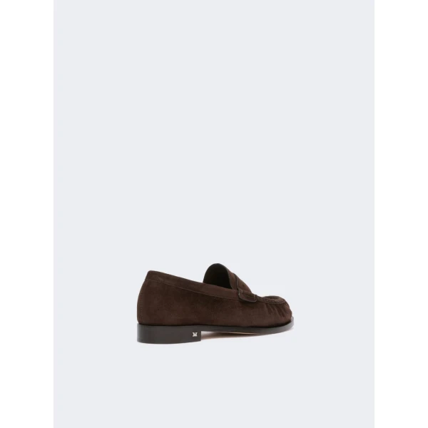 Max Mara Sponda Suede Penny Loafers in Dark Brown | Loafers | Luxury Shoes 