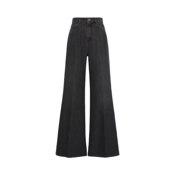 Max Mara Sport Cotton Denim Palazzo Jeans in Black | Denim | Luxury Shoes 