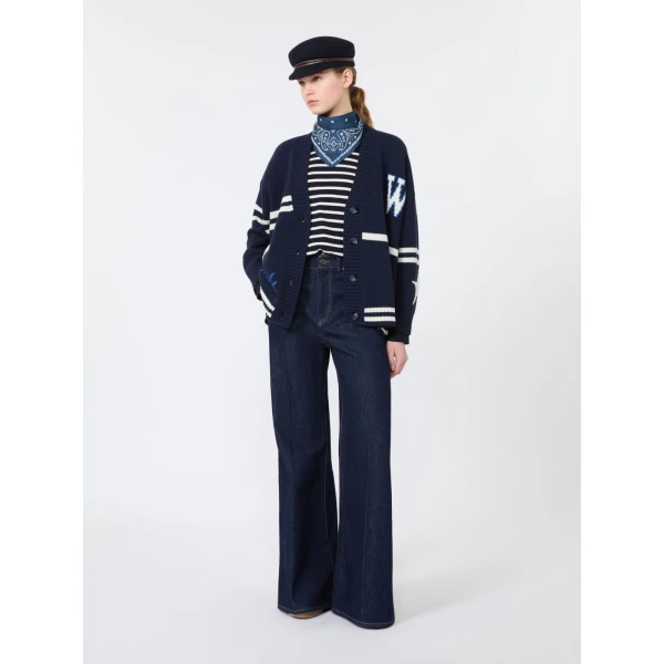 Max Mara Sport Cotton Denim Palazzo Jeans in Navy | Denim | Luxury Shoes 