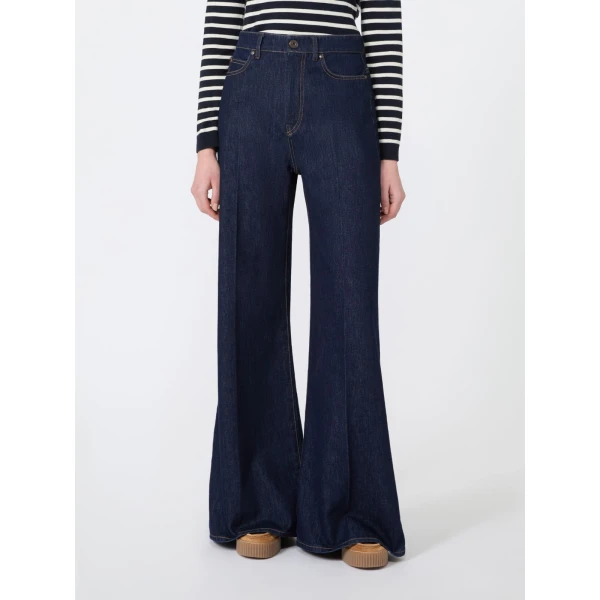 Max Mara Sport Cotton Denim Palazzo Jeans in Navy | Denim | Luxury Shoes 