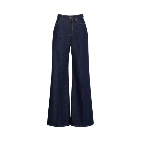 Max Mara Sport Cotton Denim Palazzo Jeans in Navy | Denim | Luxury Shoes 