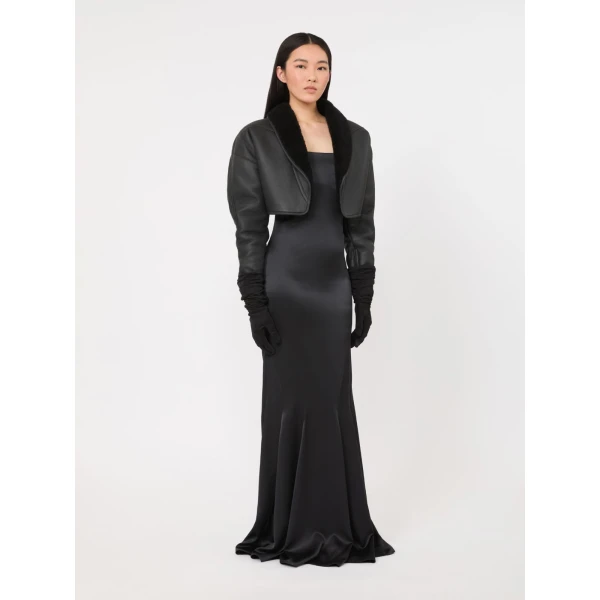 Max Mara Sport Silk Satin Bustier Dress in Dark Grey | Evening Gowns | Luxury Shoes 