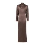 Max Mara Spuma Long Silk Satin Dress in Mud | Evening Gowns | Luxury Shoes 